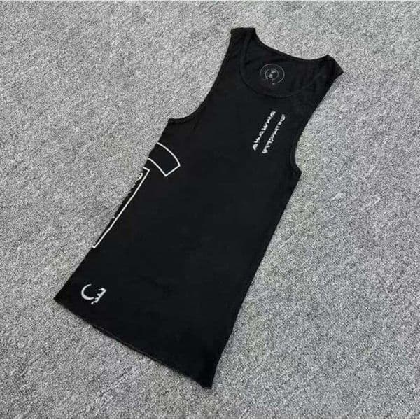 Chrome Cross Tops Vest 2026 Designer Shirt Deadlylys Dolles Chrmehearts Sanskrit Print Cross Horseshoe Embellished Sleeveless Fitted Streetwear Graphic Tee 46A