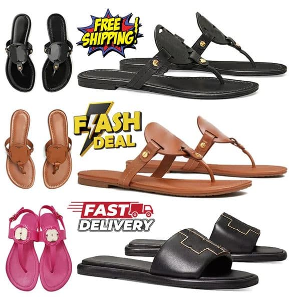 Miller Slipper Flip Flops Slippers Slides Sandals Designer Women Genuine Leather Fashion Summer Beach Casual Top Quality Black White Sandals Fast Delivery 35-43