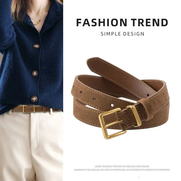 Vintage Suede Leather Women's Belt High-class Feeling Matching Skirt Jeans Cowhide Frosted Belt Fashion Versatile 260603