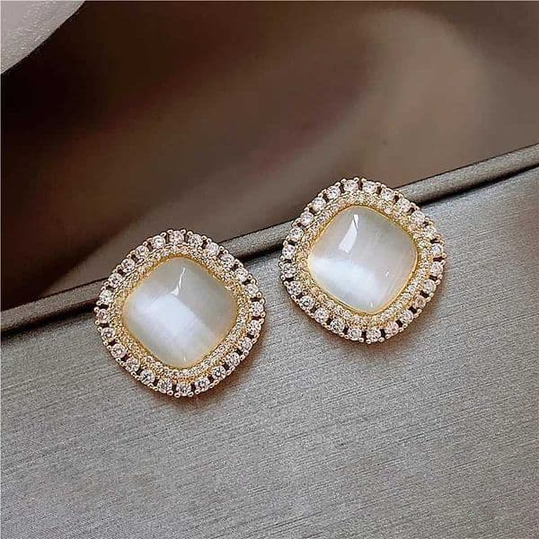 Sweet Big Opal Square CZ Crystal Stud Earrings for Women Punk Simple Rhinestone Geometry Party Jewelry Girl Gift X260603