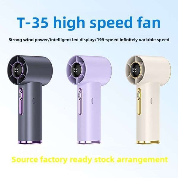 Portable Fan Handheld Fan New T35 Roller Handheld USB Outdoor Portable 199-Speed Digital Display Turbo High-Speed Mini Fan