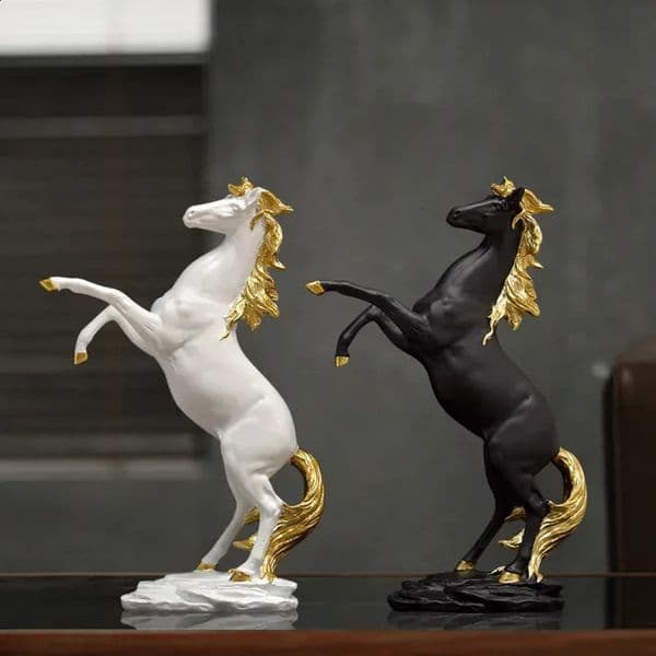 Luxury Designer Decor Gold White Black Resin Statue Home Decor Craft Decorations For Office Bedroom gift set Living Room Horse Sculpture Decoration Home 12