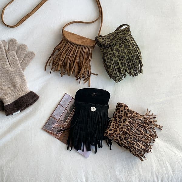 Maillard retro trendy crossbody for women, new suede leopard print niche tassel bag, versatile mini bag