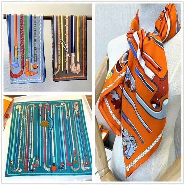 Printed New 90cm Hand-Rolled Scepter Hem Scarf Ladies Sun French Protection Head Wrap Silk Necklace Decorate Fashion X260603