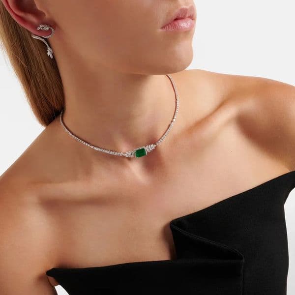Fashion Rectangle Green Crystal Necklace Choker for Women Simple Full Rhinestone Chain Necklace Jewelry Gift Bikini Decoration 260601
