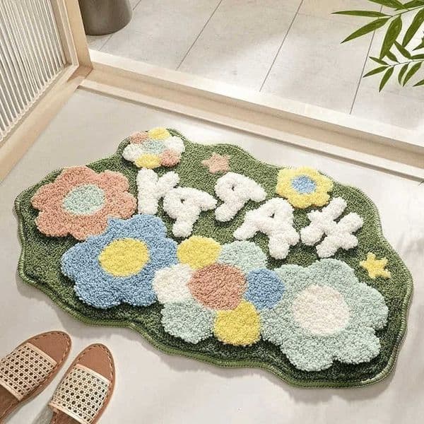 Fresh Floral VIKAMA Plush Soft Rug Non Slip Wear Resistant Home Bathroom Doorway Decorative Doormat Home Decoration L260603
