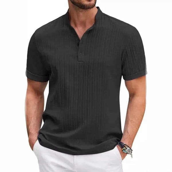 Sleeve Mens Short New Style Fashion Trend Casual Loose Striped Stand Collar Cardigan Spring And Autumn Pullover Shirt Tops Z260603