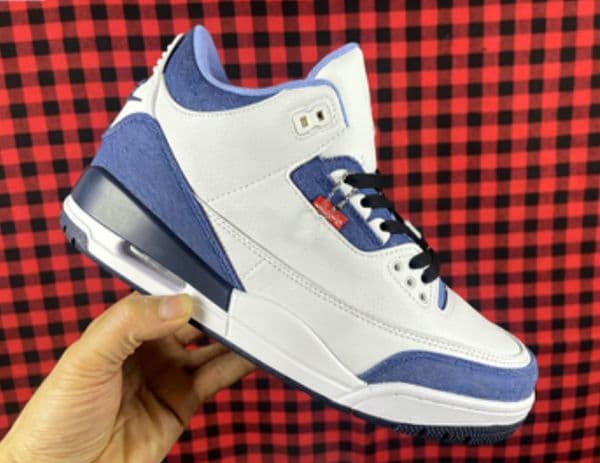 3 Men's Classic Denim Panel Basketball Sneakers White Blue Sports Shoes Unisex Street Style Trainers GS Mid-Top Denim Leather