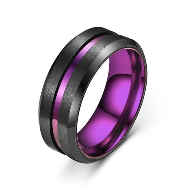 Men's Black Tungsten Wedding Band Rings Fashion 8mm Purple Groove Beveled Edge Engagement Ring for Boyfriend Jewelry Gifts 260603