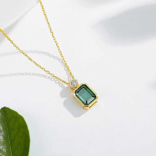 Cut 4CT Emerald 14K Gold Necklace Pendant Moissanite 810mm Dark Green High Jewelry for Women Anniversary Christmas Gifts Z260603