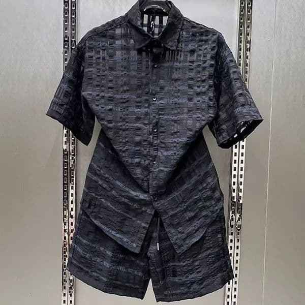 Mens Shorts Sets Outfits 2 Piece Summer Tracksuit Short Sleeve Hollowedout Shirt with Set Casual Sport Suit 260603