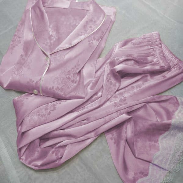 Pajamas Floral Womens Silk Sleepwear Satin Printing Lapel Button Shirt With Trousers Pajama Set Nightwear Pyjama Sleepwear Pijama jer Y260603