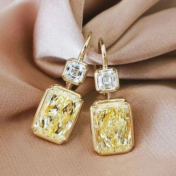 Huitan Simple Stylish Square Yellow Cubic Zirconia Hook Earrings Gold Color Womens Wedding Drop Earrings Fashion Jewelry260530