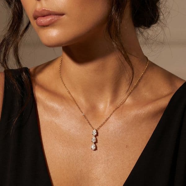 and sophisticated Unique pendant necklace with three-water-drop zircon design non-fading gold-plated material suitable for layering L260603Q9AM