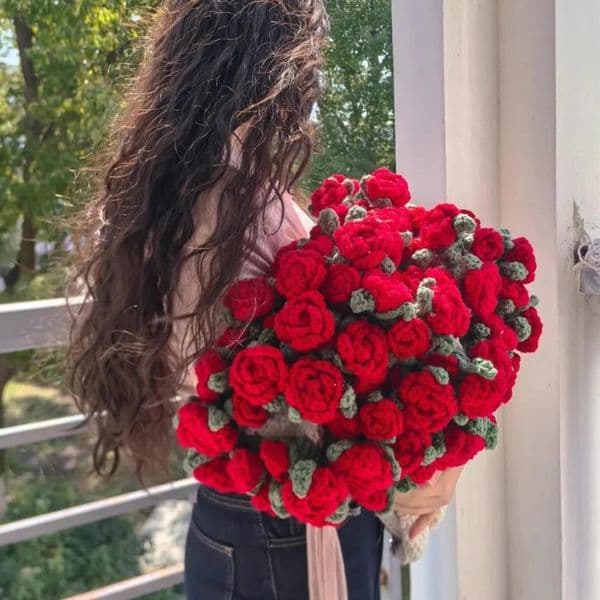 Rose Blanket Bouquet With Gift Bag Crochet Handmade Blanket of Roses Birthday Valentine's Day Gift for Girlfriend 260603