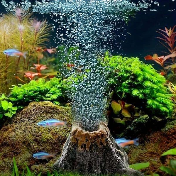 Fish Aquarium Volcano Shape Bubble Oxygen Ring Stone Tank Plate Air Pump Landscaping Decoration
