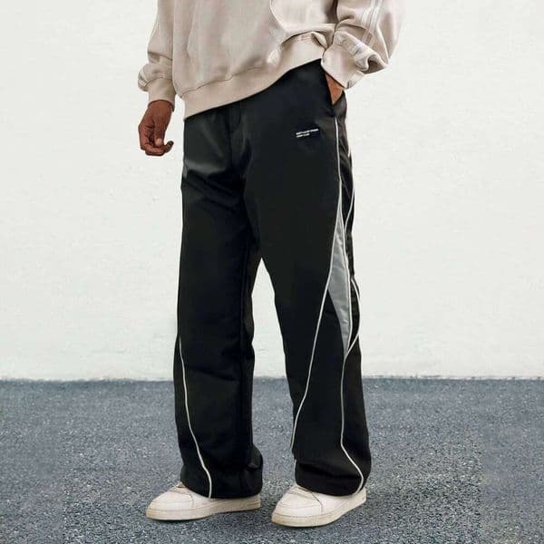 Men's Patchwork Wide Leg Fashionable Casual Contrast Color Loose Sewing Elastic Waist Pants 26L0603