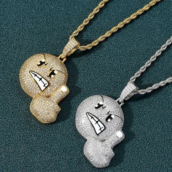 New European American cross-border cartoon emoji pendant with frowning, angry, and middle finger expressions, personalized hip-hop trendy necklace
