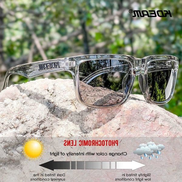 Polarized KDEAM Photochromic And Sun Polarized Sunglasses Men Category 3 Glasses Women Unique Frame Surface Eyewear With Case C260603