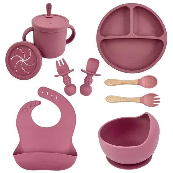 Dish Feeding Child Food Set Baby Grade Bowl Suction Silicone Plate Straw Cup Wooden Spoon Fork for Kids Tableware Toddler Dishes C260603