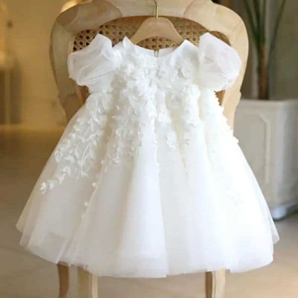 New Girls Butterfly Bow Solid Color Decal Bubble Sleeve Mesh Princess Dress Wedding Flower Girl Birthday Party Evening Dress L2606023MXW