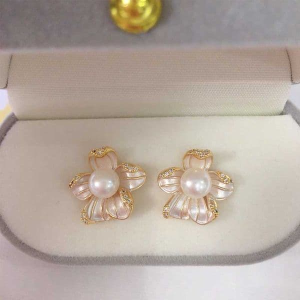 925 ZHBORUINI 14K Ear Gold Plated Natural Silver Pearl Earrings Needle Vintage Begonia Flower Stud Earrings For Women Jewelry X260603