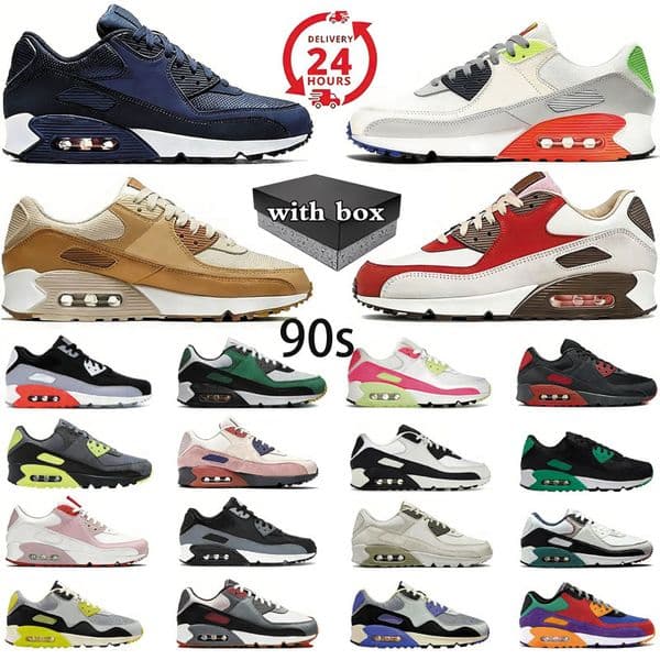 With Box Athletic 90 Running Shoes 90s Sports 90 Sneakers Mens Trainers Surplus Black Desert Camo Wolf Grey Midnight Navy Infrared UNC Camo Sail Vintage Women Loafers