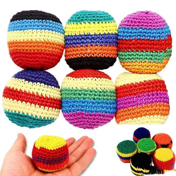 Striped Knitted Footbag Fidget Hacky Sack Stress Relief Sensory Toy Handmade Crochet Sack Ball for Adults Kids Calming