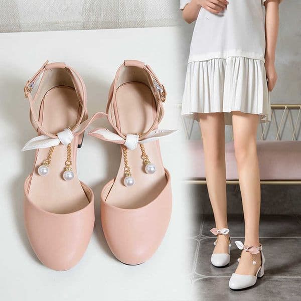 Shoes Sandals heel Children Kids Princess Girl Fashion Pearl High Bow Thick Heel Shallow Woman High heels For Party Wedding28-39 C260603