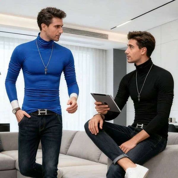Men's High Collar Long Sleeve Base Layer Shirt Slim Fit Solid Color Warm T-Shirt Autumn Winter Inner Wear Fashionable Youth