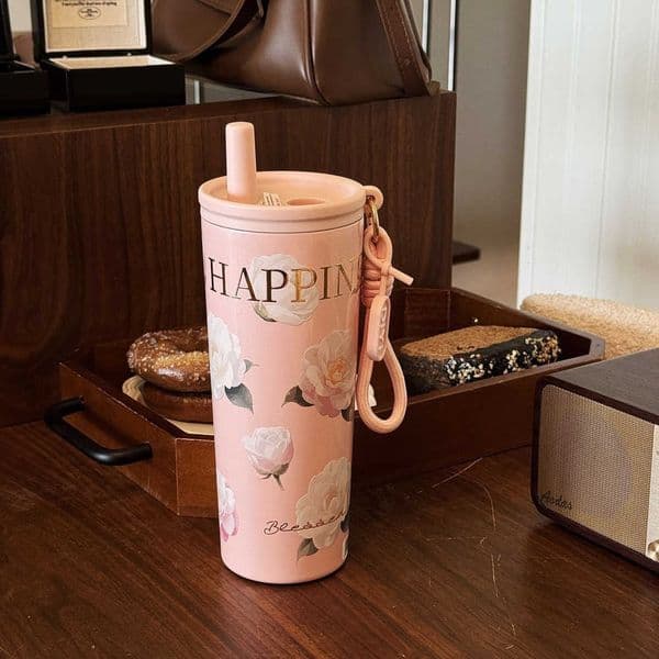 Insulated Camellia Liner Ceramic Inner for Women Coffee Travel g Portable Straw Water Cup High Aesthetic New Model 2025 Y260604