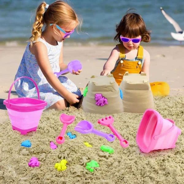 Sand Beach Molds Toys for 24 Years Old Girls Collapsible Sand Bucket Sandbox Toys Pink Shovels SunglassesandMesh for 35 Years OT260604