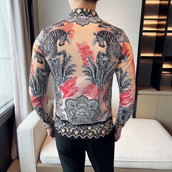 New European And American Style Personality Print Men's Korean Version Long Sleeve Shirt man t shirt