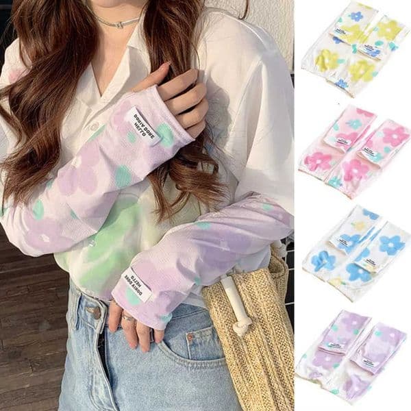 Printed Arm Summer Sports Ice Half Finger Gloves UV Sun Protection Cuff Cover Thin Long Gloves Elastic Sunscreen Sleeves M260604