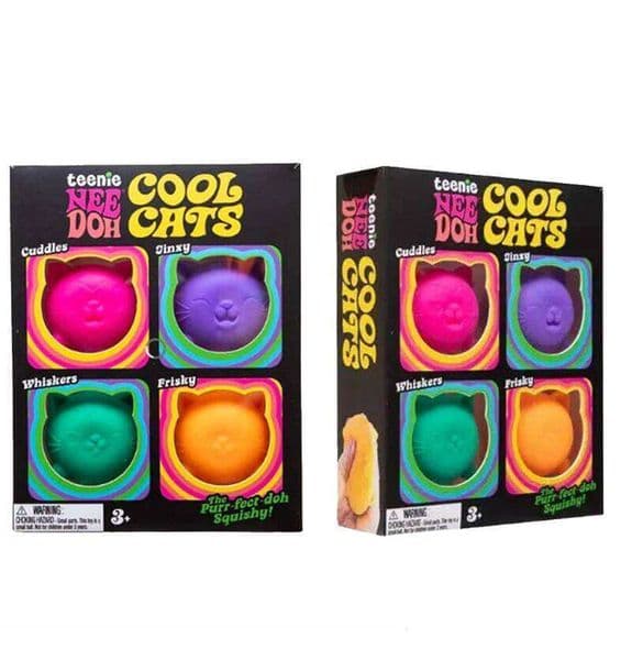 Needoh Teenie Cool Cats Squishy Stress Balls Mini 4 Pack Slow Rising Fidget for Anxiety Relief Cute Cat Squeeze Toys Gift 26L0604