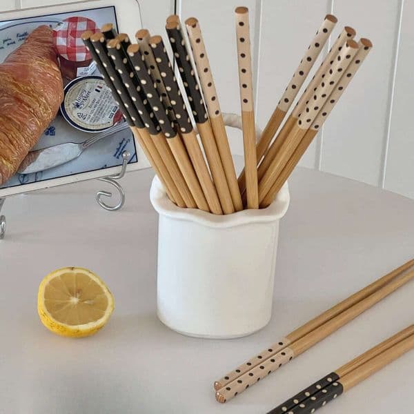 Household bamboo with polka dots, individual chopsticks for family meal sharing, 24cm