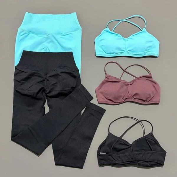 2 Piece Vision Sports Set Summer New Yoga Clothes Women Tracksuit Athletic Cross Backless Yoga Top Leggings Pilates Fitness Set T260604
