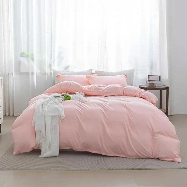 Pink Duvet Cover - Soft Brushed Microfiber 1 Duvet Cover with Zipper Closure 8 Ties 1/2 pcs Pillow Sham Breathable Bedding for All Season No ComforterT260604