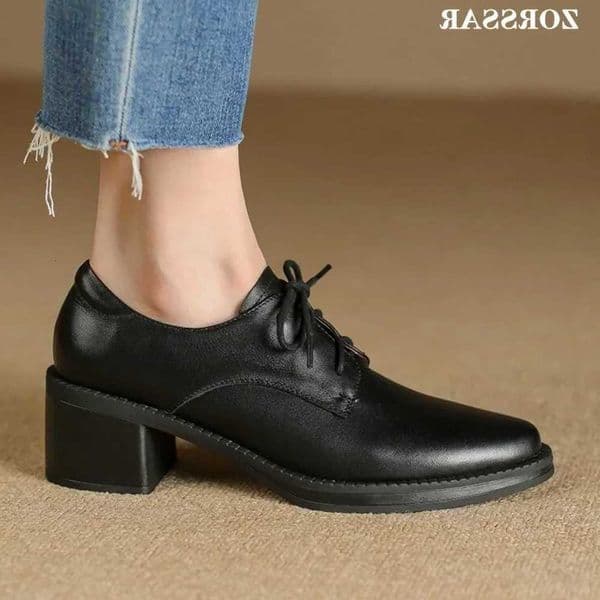 Womens 2024 New Pointed Toe Lace Up Dress Shoes Genuine Leather Office Lady Shoes Retro Oxford Shoes Brogue Shoe S260602