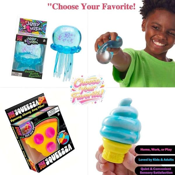 Sensory Fidget Stress Ball Variety Cube, JellySquish, Nice Cream - Super Soft Slow-Rise Squishy Toy for All Ages, 1pc 26L0604 26L0604