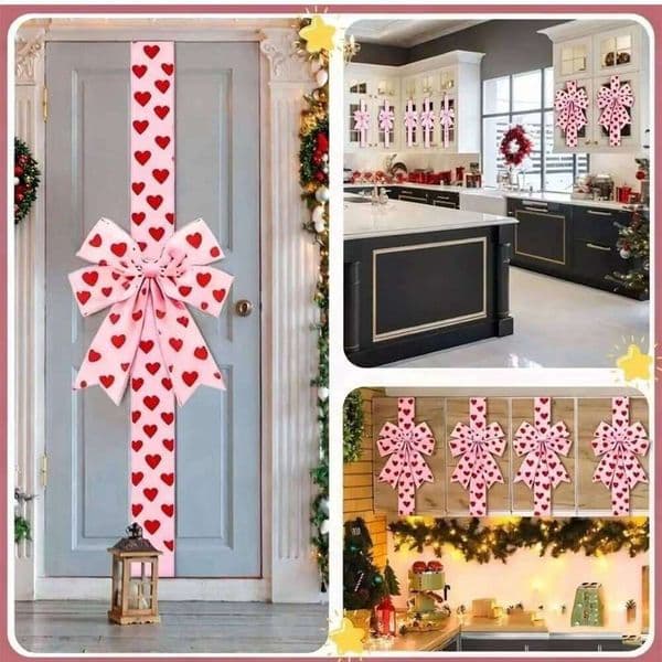 Large Red Hearts Ribbons Ornaments Valentines Day Cabinet Ribbon Bows for Window Christmas Kitchen Door Wall Mirror