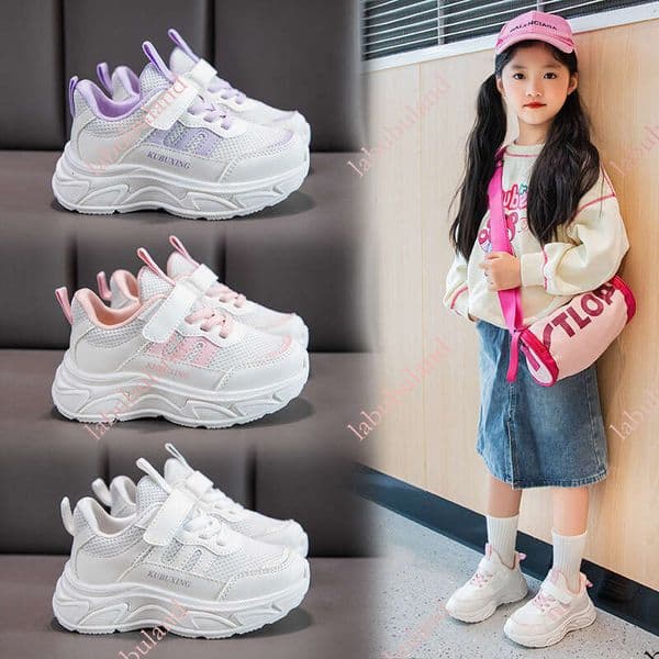 Spring and Autumn Girls' Sneakers Double Mesh Breathable Children's White 2025 New Non-Slip Student Running Shoes