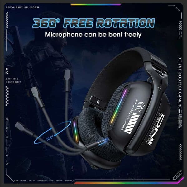 Gaming ONIKUMA Wireless Headset 24G/Wired/Bluetooth 3 Modes Bendable HD Mic Soft Ear Pads Immersive Sound for PC/4/5 GT808L26