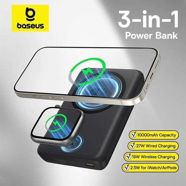 Magnetic Baseus 27W Power Bank 10000mAh 15W Wireless Charging External Battery For iPhone iWatch AirPods Samsung Poco L260604