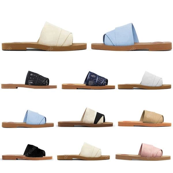Top Quality Designer Sandals Women Slippers Woody Flat Mules Slides Mila Platform Soft Shoe Embroidered Linen High Heel Sandale Espadrille Wedge Sliders EUR 42