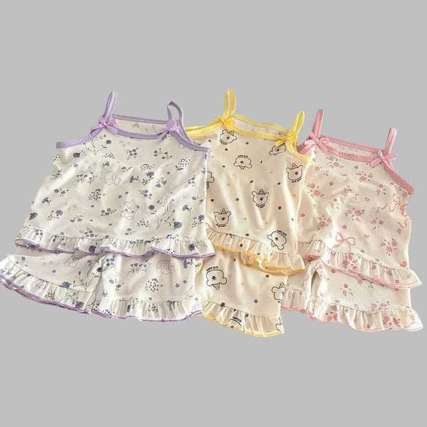 1-7Y Kids Girls Cute Cartoon Pajamas Summer Girls Printed CamisoleShorts Hewear Sets Pattern Soft Sleless Children Clothes J260604