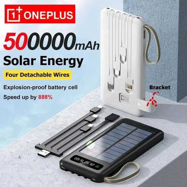 Power ONEPLUS Solar Bank 50000mah Large Capacity Mobile Power Dual Usb 4 Cables Fast Charging Battery For Iphone Samsung Huawei L260604