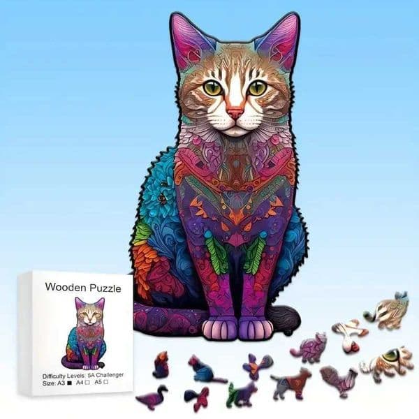Cat Wooden Puzzle Uniquely Irregular Animal Shaped Wooden Jigsaw Puzzles Wooden Toys Christmas Gift Home Decor L26060406V5