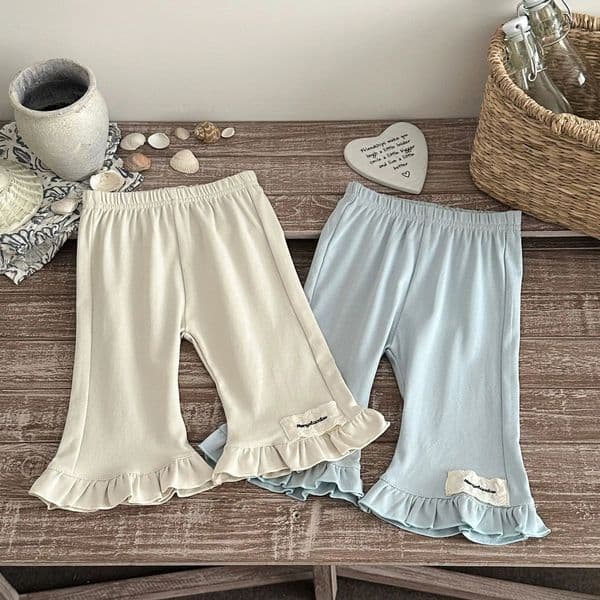 6-24M Summer Baby Cropped Pants Solid Color Ruffle Trim Letter Patch Flared Pants for Toddler Girls Cotton Infant Trousers 260603