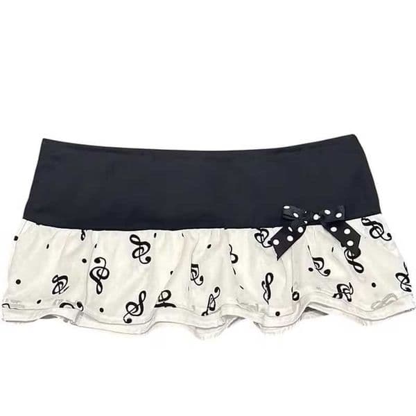 Japanese Y2K Emo Goth Women Music Note Print Mini Short Skirt High Waist Aesthetic Acubi Ruffle Skirts A-line 2000s Clothes H260604